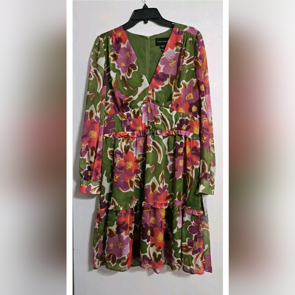 Nwt Donna Morgan Floral Print Tiered Dress Size 14 - Picture 5 of 6